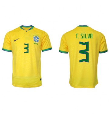 Brasilien Thiago Silva #3 Hemmatröja VM 2022 Korta ärmar